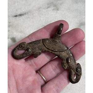 Antique African Bronze Chameleon Pendant Handmade